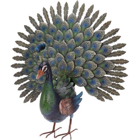 Paon de jardin en métal, 30 x 65 x 63 cm