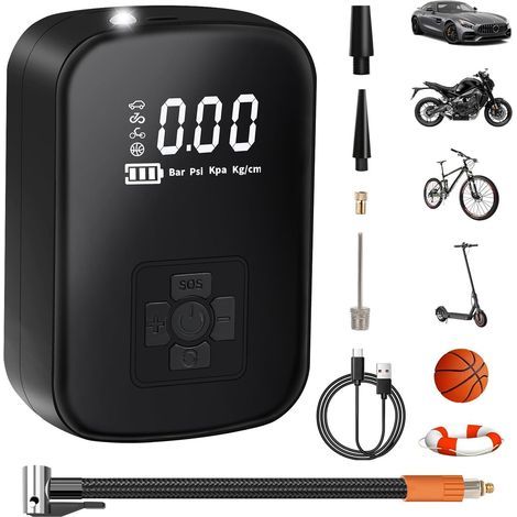 Compresseur à Air Portatif, 3600mAh Mini Pompe à Air Électrique 150PSI Pompe a Velo Electrique avec Écran LCD Numérique 4 Modes Gonfleur Pneus Voiture Rechargeable pour Vélo, Moto, Scoote, Balle (1/5)