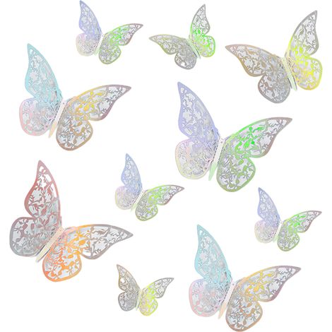 Autocollant Papillon 3D - Décoration Murale pour Chambre Maison Salle de Classe Mariage Fête - 24 Pièces 3 Tailles (8 cm 10 cm 12 cm) - Multicolore Blanc (1/5)