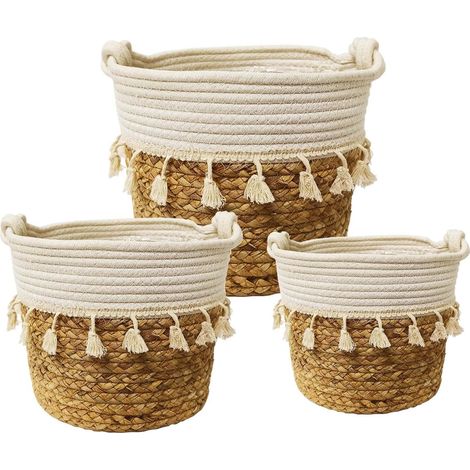 Cache Pot Seagrass - Lot de 3 - Jonc de Mer Naturel - Avec Doublure Étanche - Pour Plantes Intérieur et Rangement - Tailles Variées (1/5)