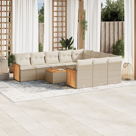 Canapé Jardin Modulaire avec 10 Coussins Beige - Polyrotin Résine Tressée, Meuble d'Extérieur (1/5)