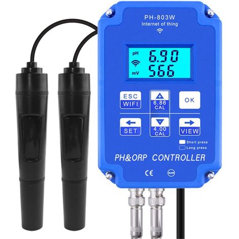 Tester di qualità dell'acqua 2 in 1, monitoraggio in tempo reale tramite WiFi, regolatore digitale di pH e ORP, monitor digitale di qualità dell'acqua a parete con 2 sensori, per vasche di piscine.