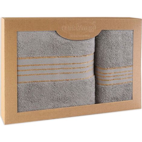 Toalla de algodón, juego de 2 toallas en una caja, 50x90 y 70x140, gris (1/5)