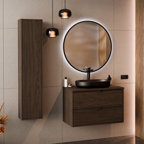 Ensemble meuble simple vasque 80cm et colonne Elias Bois foncé (1/5)