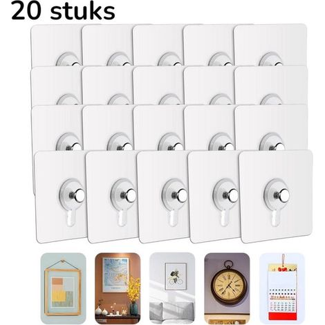 20 pièces - Crochets photo auto-adhésifs sans perçage - Bandes adhésives résistantes et sans clous pour cadres photo et décoration murale - 20 pièces