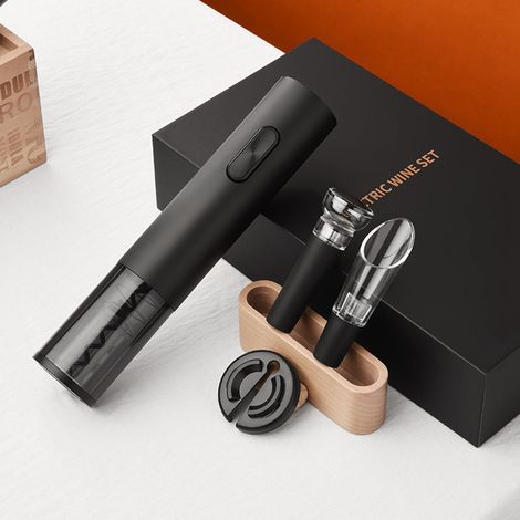 Coffret ouvre-bouteille électrique classique en ABS avec revêtement alimentaire, réutilisable, avec tire-bouchon automatique, couteau à capsule et bouchon à vide pour le dîner. (1/5)
