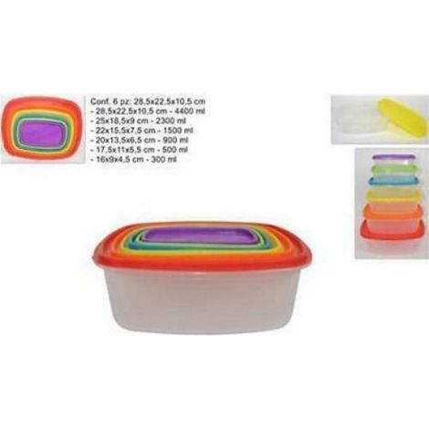 TrAdE Shop Traesio - Set 6 Pz Contenitori In Plastica Rettangolari Con Coperchio Per Alimenti -