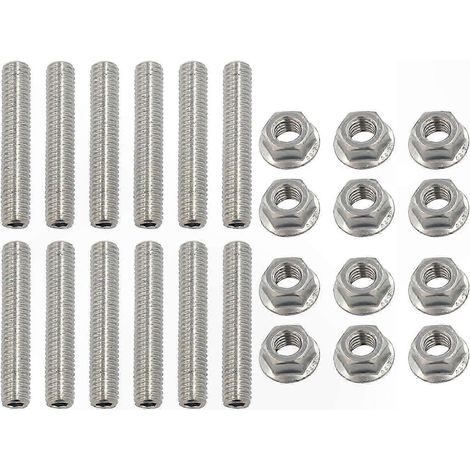 Kit de boulons de collecteur d'échappement en acier inoxydable M8 x 45 mm pour 12 goujons et écrous à bride compatibles avec les moteurs V8 (1/5)