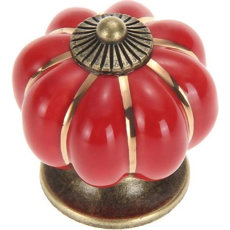 10 Pièces 4X4cm Vintage Europe Potiron Style Boutons Poignée Céramique Poignée de Porte Armoire Tiroir Placard Cuisine Poignée Armoire Poignées Boutons Tirer - Rouge (1/3)
