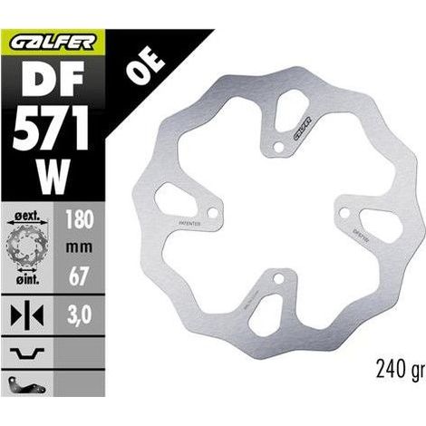 Disco de freno trasero Galfer para KTM 65 SX '25-, Husqvarna TC 65 '25-, Gas Gas MC 65 '25- (180X67X3) wave