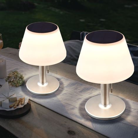 Lampada da tavolo a luce solare lampada da esterno lampada da terrazza lampada da tavolo per balcone, IP44 interruttore a batteria acciaio inossidabile bianco, 10x LED, PxA 19,5x28 cm, set da 2
