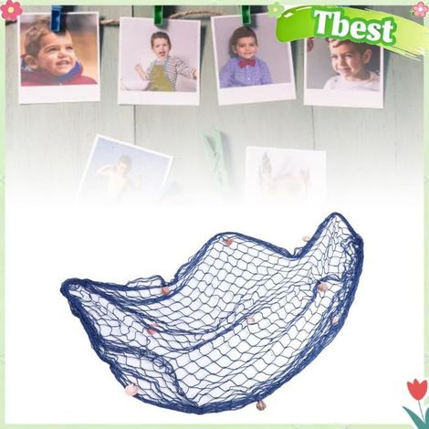 Tbest Filet de pêche suspendu au mur Filet de pêche décoratif en coton à suspendre au mur, décor avec coquillages linge kit Bleue (1/5)