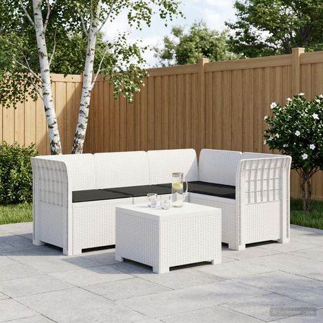 Canapé de Jardin 4 Places Modulaire Effet Rotin PP Blanc avec Coussins Anthracite - PANGIVO (1/5)