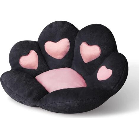 QORVA-Coussin de Chaise de Patte de Chat, Coussin en Peluche en Forme de Patte Mignonne, Coussin Doux et Chaud pour Fauteuil de Bureau de Chambre à Coucher 70X60cm (Noir)