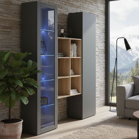 Aparador Gastone, 8 Estantes, Hecho en Italia, 30x40x180h cm Negro Antracita (1/5)