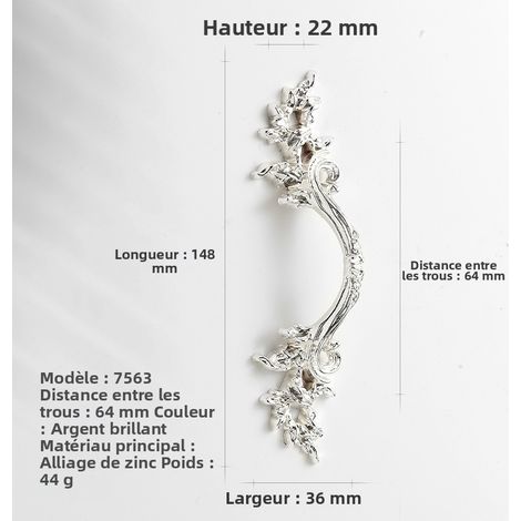 Schranktürgriff aus Zinklegierung, europäischer Retro-Stil mit goldenem Aufhänger und antiker Silberoptik, dekorative Gravur, Beschläge für Möbel und Schubladen, Lochabstand 64 mm, 10er-Pack-lsw