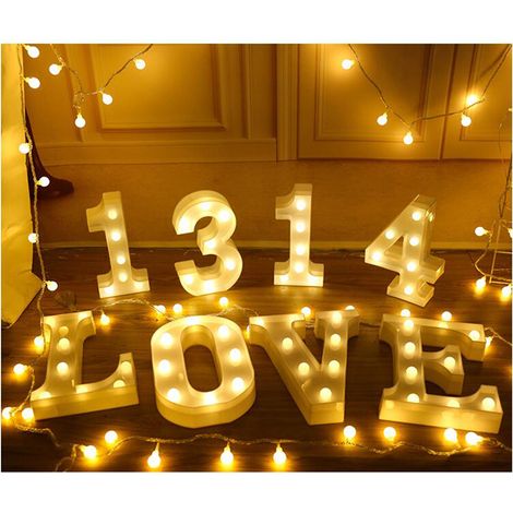 Lampe lumineuse LED avec 26 lettres, chiffres, esperluette et cœur pour mariage, maison, fête, vacances, bar (1/5)