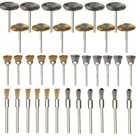 Ensemble de 36 brosses métalliques de polissage, brosse de polissage en T pour le décapage de la rouille, à utiliser avec des outils rotatifs (1/5)