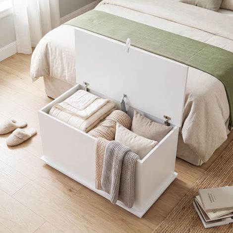 Pour chambre salon et entrée optimisez votre espace banc coffre de rangement 102L bout de lit blanc solide 120 kg (1/5)