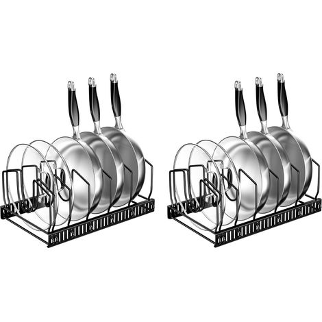 (2pcs)rangement couvercle casserole, Organiseur de Poêle avec 7 Compartiments Réglables, Porte-casseroles Support Ajustable, organisateur poele (1/5)