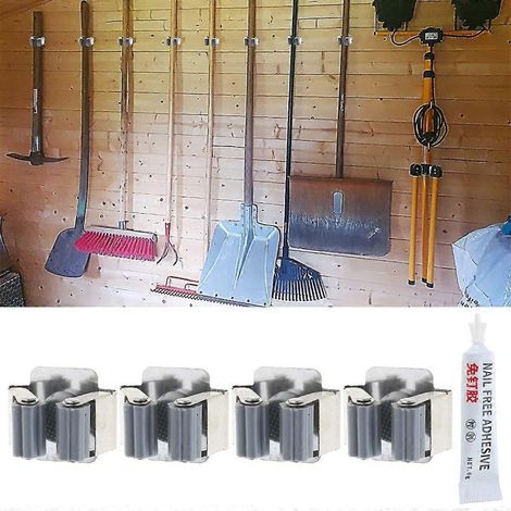 Supports de balais et serpillières auto-adhésifs sans perçage, crochets antidérapants (1/4)