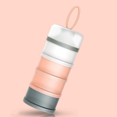 Dispensador portátil de fórmula infantil para bebés, cajas apilables, recipiente de 4 capas para cereales, comida, fruta y snacks, lactancia materna, 480 ml (rosa)