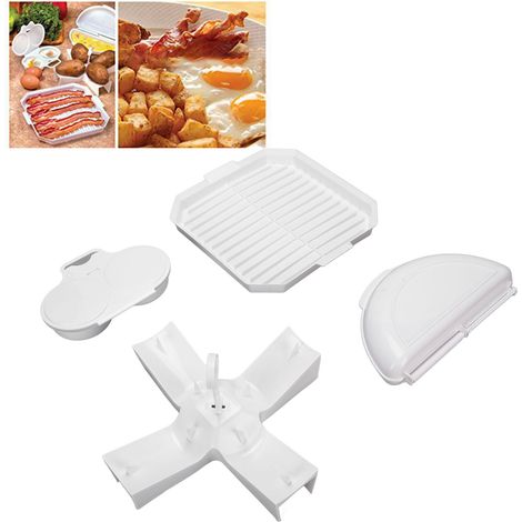Accessoire de Cuisson Micro-ondes Set Plateau Bacon Cuiseur Œufs Support Pommes de terre PP Multifonctionnel Set de Cuisine Accessoires pour Repas Rapides et Fêtes (1/5)