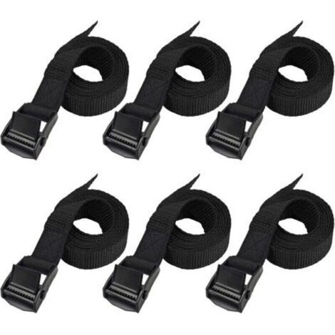 Sangles D'arrimage Sangle De Tension Sangle Porte Velo - 6 Pièces 2.5cm X 1m- Mise À Niveau Complète - Tout Noir - Nombre Et Longueur Des Sangles Différents