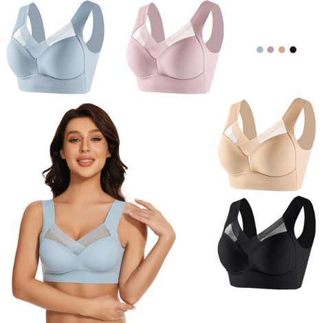4 pièces sous-vêtements de sport femme, sans coutures, boutons latéraux, bordure dentelle, sans armature, ajustable (1/5)