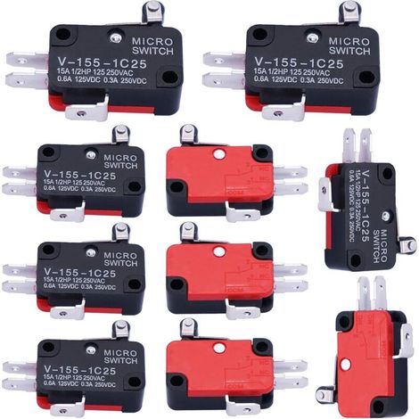 10 pezzi V-155-1C25 Finecorsa SPDT 1NO 1NC 3 Pin Micro Interruttore Cerniera Leva Rullo