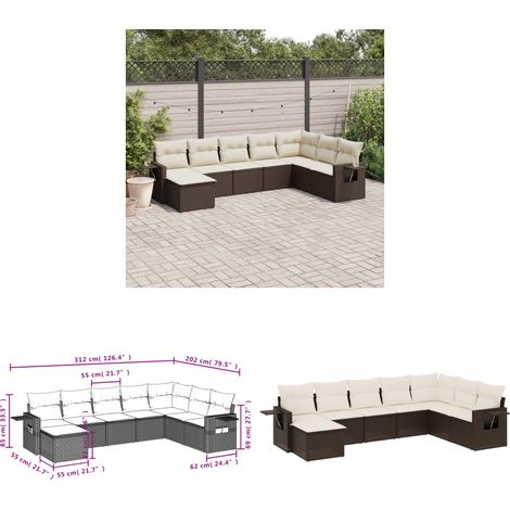 8-tlg. Garten-Sofagarnitur mit Kissen Braun Poly Rattan - Gartenmöbel - Outdoor Möbel - Rattan Gartenmöbel - Lounge Set - Esszimmergarnitur - Home & Living (1/3)