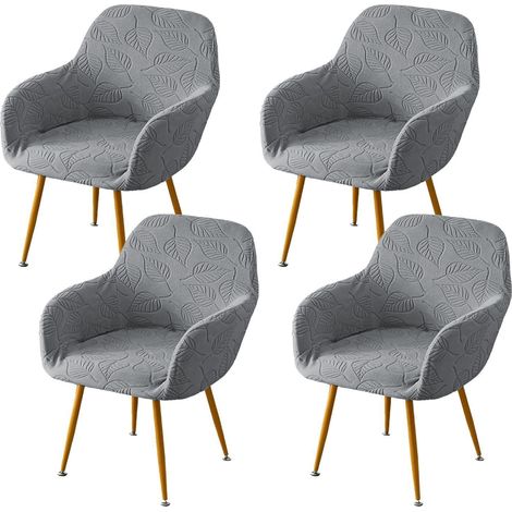 Housses de chaise extensibles avec accoudoirs, lot de 4, gris foncé (1/5)