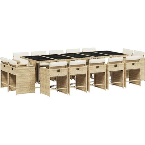 Maison Exclusive - 15-tlg. Garten-Essgruppe mit Kissen Beige Poly