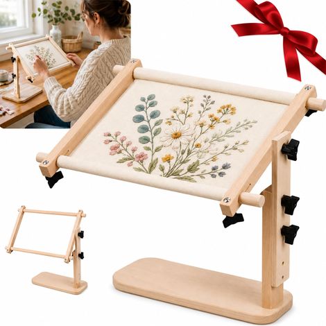 Support de broderie réglable pour table, support pour cadre à point de croix avec cadre à rouleaux séparés, support en bois mains libres pour genou et table 23 x 46 cm (1/5)
