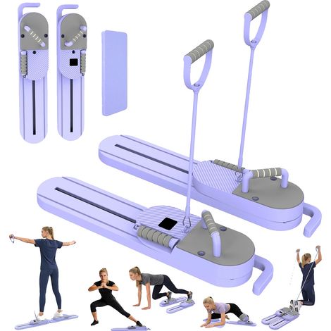 Tabla de Pilates portátil, diseño desmontable, accesorios de entrenamiento completos, color morado. (1/2)