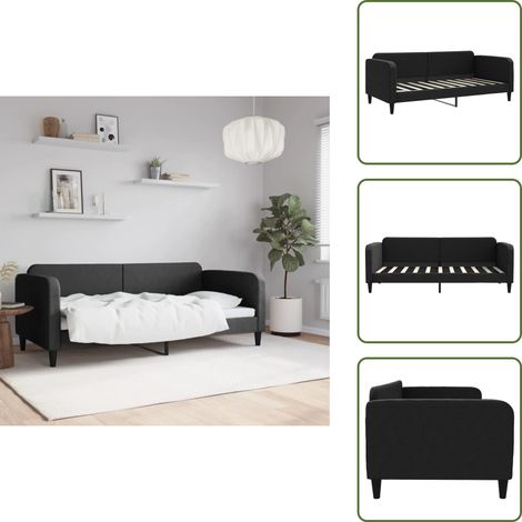 Lit de repos sans matelas noir 90x190 cm tissu - Canapé Convertible - Lit Invité - Meuble Multifonctionnel - Lit Deux Places - Literie