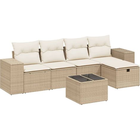 Set Divano da Giardino 6 pz con Cuscini Beige in Polyrattan vidaXL (1/4)