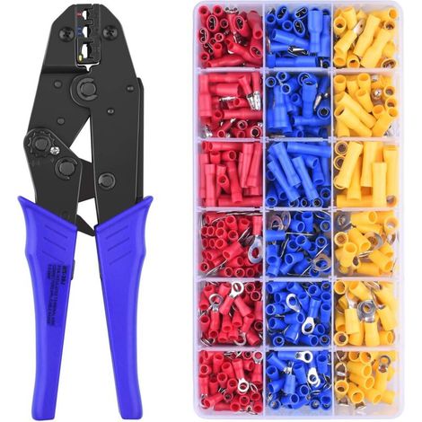 Crimping Pliers with 700Pcs, Ratchet for Pre-Insulated Terminals, Heat Shrink Tubing Connectors Kit