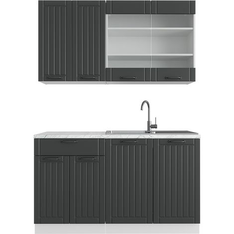 Singleküche Fame-Line, Anthrazit Landhaus/Weiß, 140 cm , AP Marmor, Vicco