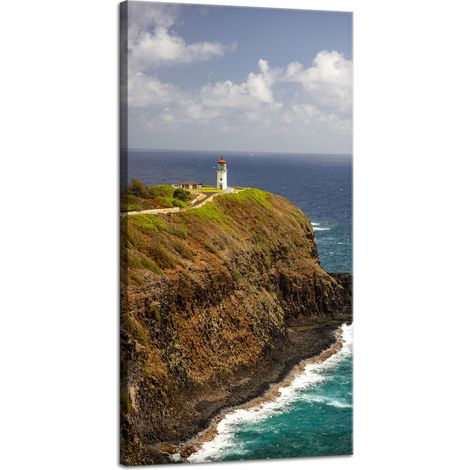 Impression sur toile Nature Falaise avec phare 40x80 cm Mer Océan