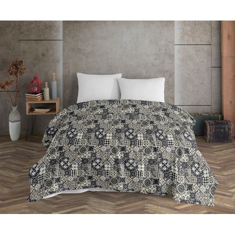 Copriletto Telo Arredo Multiuso in Cotone Panama Grandfoulard Copridivano Prodotto Italiano Fantasia Maioliche Grey Mix - Singolo (1/5)
