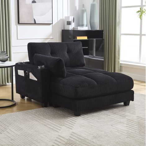 Poltrona con USB e portabicchieri in velluto nero OKMYHOME (1/5)