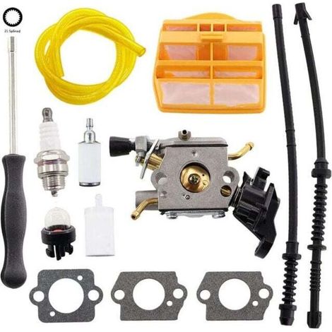 Carburateur avec joint, filtre à air et durite d'essence pour tronçonneuses Husqvarna 445, 445E, 450 et 450E. Compatible également avec les tronçonneuses Jonsered CS2245 et CS2250. Remplace la référe (1/4)