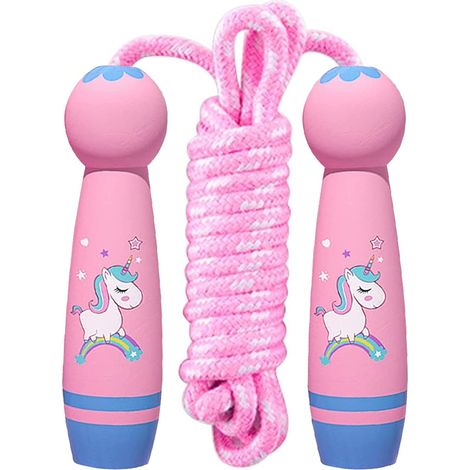 skipping rope for kids with cartoon wooden handle, adjustable skipping rope for kids, sport skipping rope for kids, unicorn speed skipping rope (1/5)