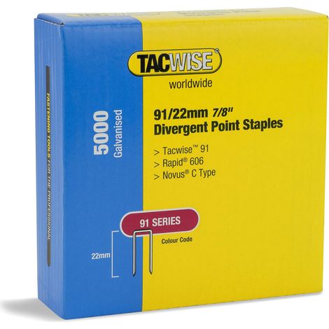 Tacwise 1617 Punti a Corona Stretta e Punta Divergente Tipo 91/22 mm, Confezione da 5000 (1/3)