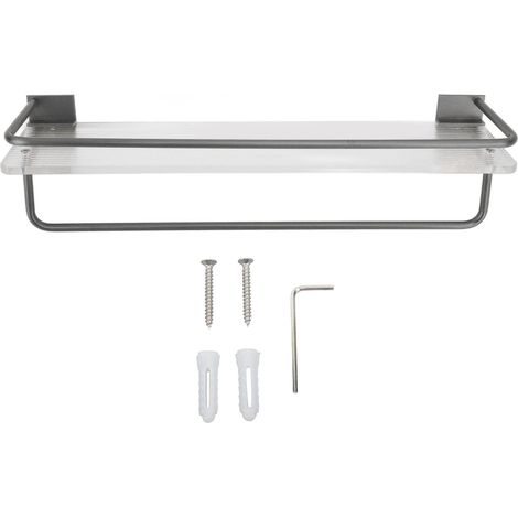 Étagère Murale Salle de Bain 40cm Gris, Support Aluminium et Acrylique Anti-Rouille, Installation Sans Perçage (1/5)