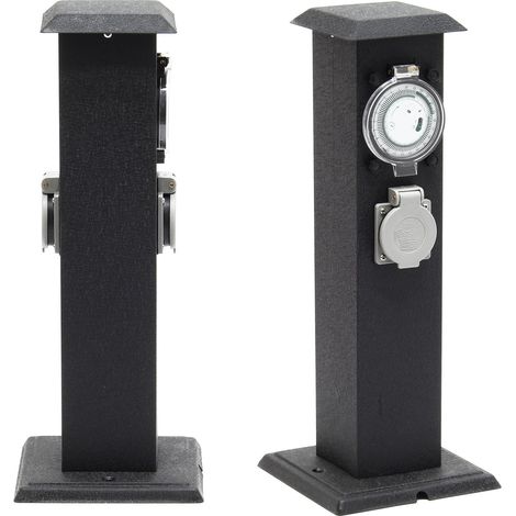 Wiltec – Colonne d’énergie extérieure avec 2 prises étanches IP44 – Acier robuste – Minuterie mécanique – Installation sur tous types de surfaces