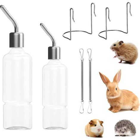 Rabbit Feeding Bottle, 2 Pieces Hanging Rabbit Water Dispenser, Rodent Water Dispenser, Drinking Bowl for Rodents, Kittens, Dogs, Hamsters, 350 ml + 180 ml (1/5)