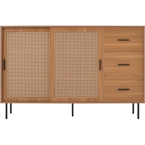 Credenza con 2 ante scorrevoli e 3 cassetti 140x37x91 cm finitura naturale HOMVRA (1/5)
