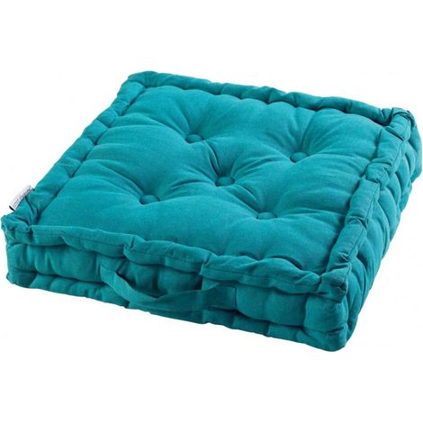 Coussin de sol 45 x 45 x 10 cm coton uni panama Bleu (1/4)